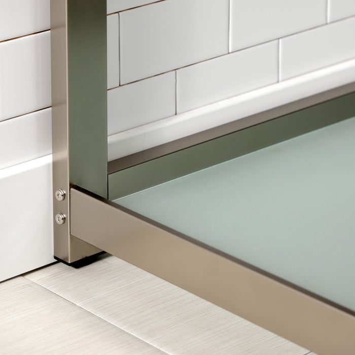 Quadras VWP3722W8B8 37-Inch Ceramic Console Sink with Steel Base and Glass Shelf (8-Inch, 3-Hole), White/Brushed Nickel