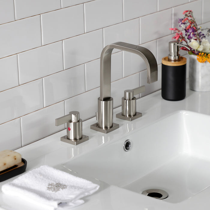 Quadras VWP3722W8B8 37-Inch Ceramic Console Sink with Steel Base and Glass Shelf (8-Inch, 3-Hole), White/Brushed Nickel